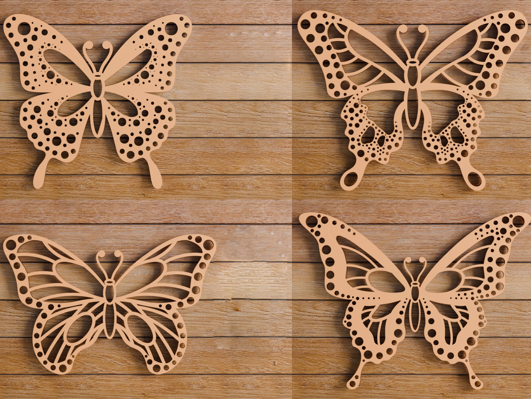 Lot de 4 papillons décoratifs en bois